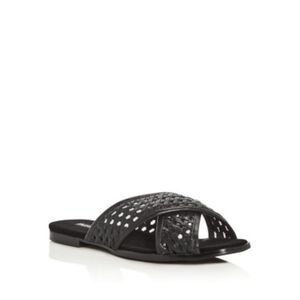 JAGGAR Womens Black Woven Comfort Square Toe Slip On Leather Slide Sandals 37